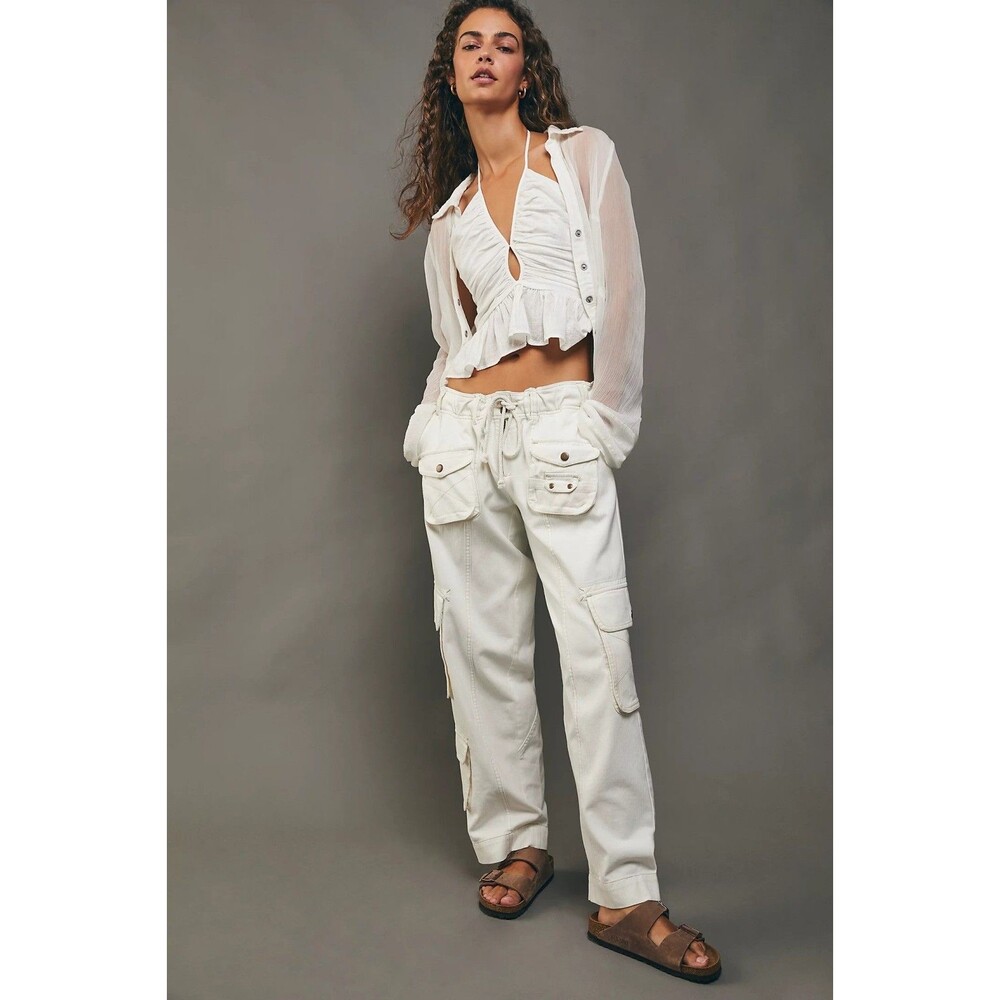 Free People White Straight Leg Pants